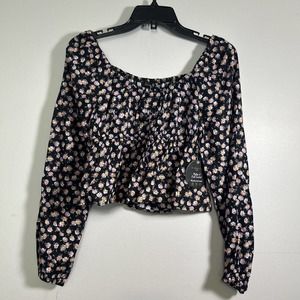 JOLIE & JOY Crop‎ Top Womens FLORAL PRINT LONG SLEEVE Elastic Waist NWT Size M